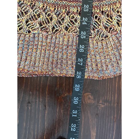 QUESTIONS Open Knit Tunic Top Multicolor M Cowl Sleeve Y2K Boho Hippie Festival - Picture 10 of 11